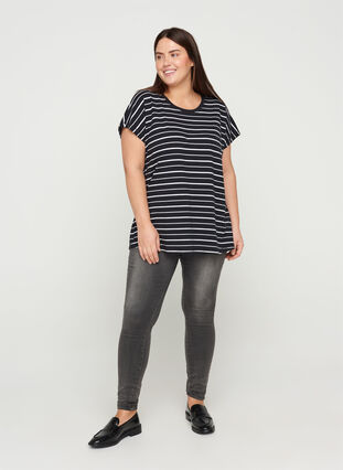Randig t-shirt i bomull, Black/White Stripe, Model image number 2