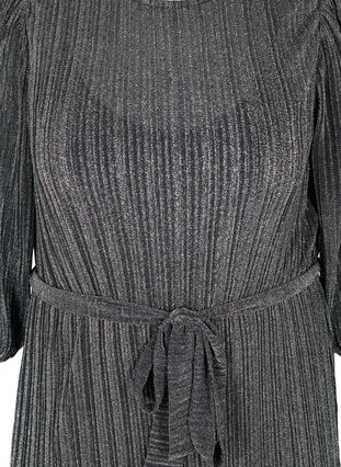 Glittrig midiklänning med bälte och 3/4-ärmar, Black W. SILVER, Packshot image number 2