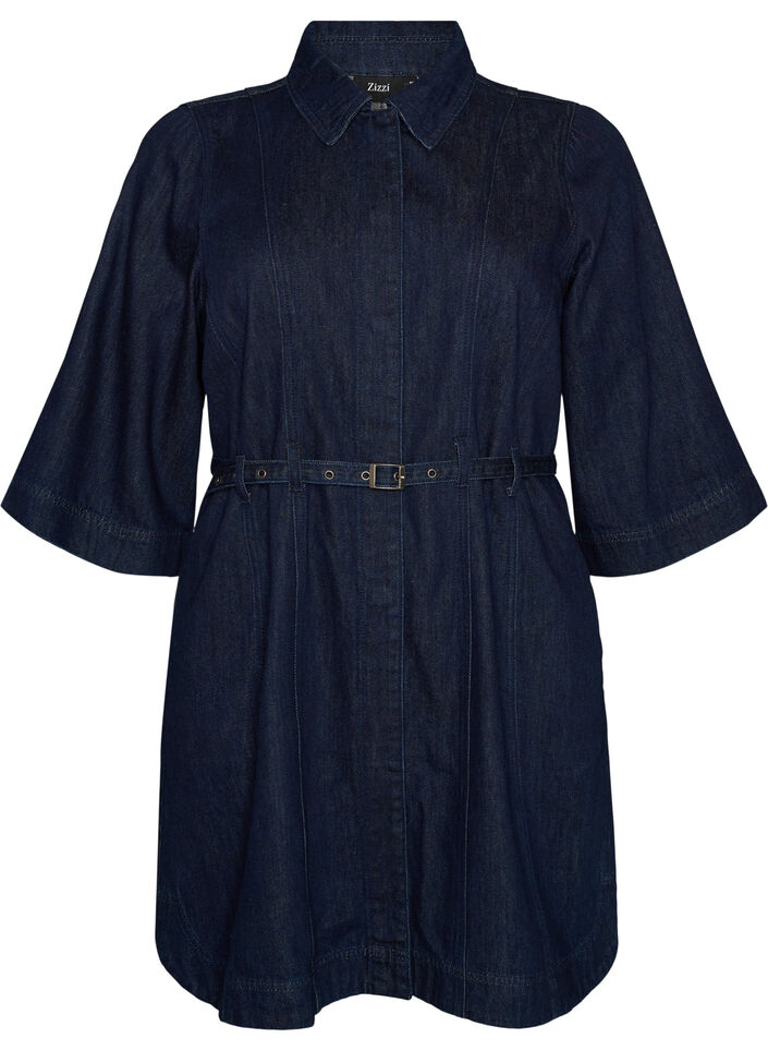 Jeanskl&auml;nning med sk&auml;rp och 3/4-&auml;rmar, Bl&aring;, Packshot image number 0