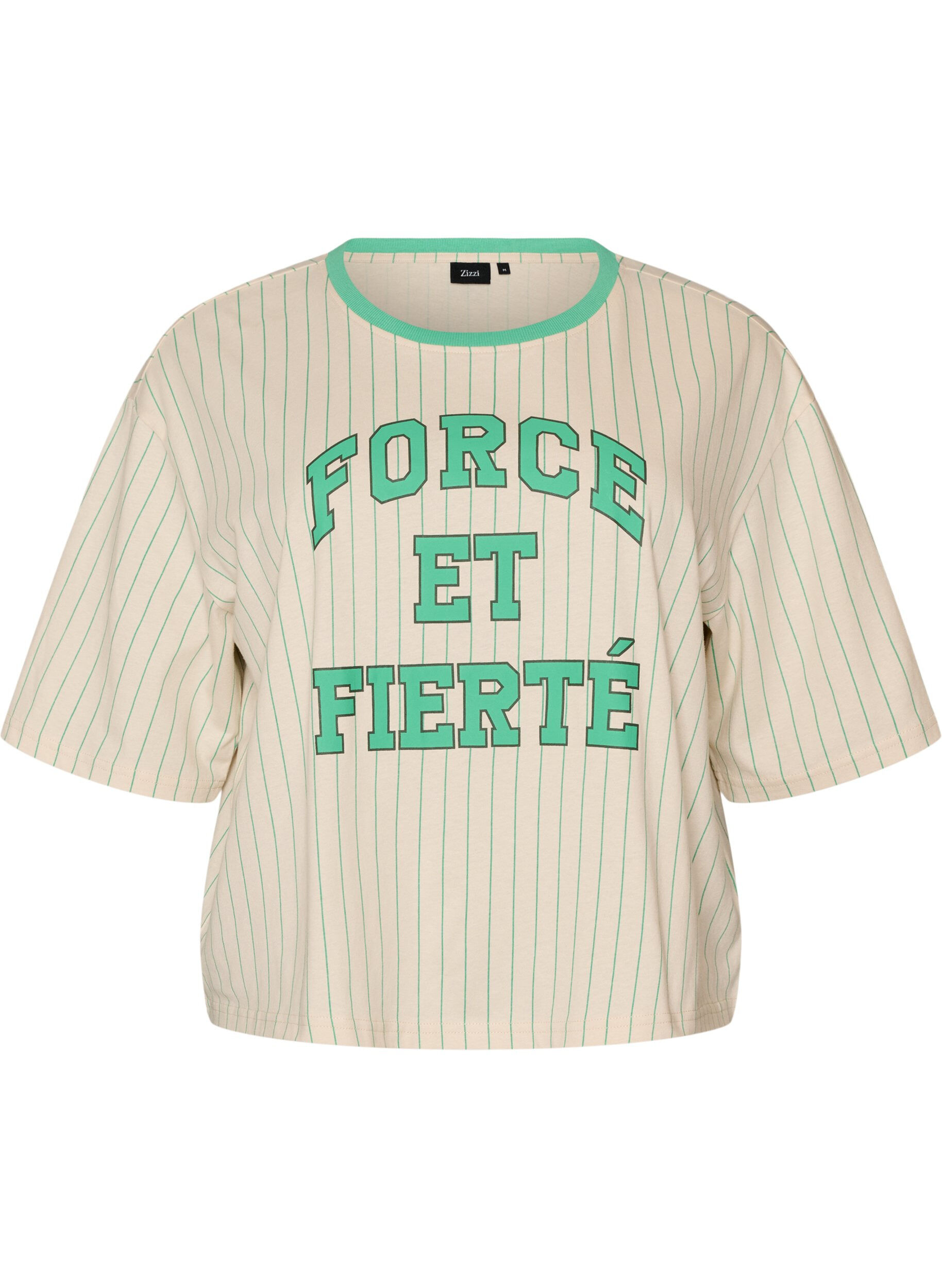 ZizziBoxig t-shirt med r&auml;nder och statement-tryck, Vanilla, Packshot image number 0