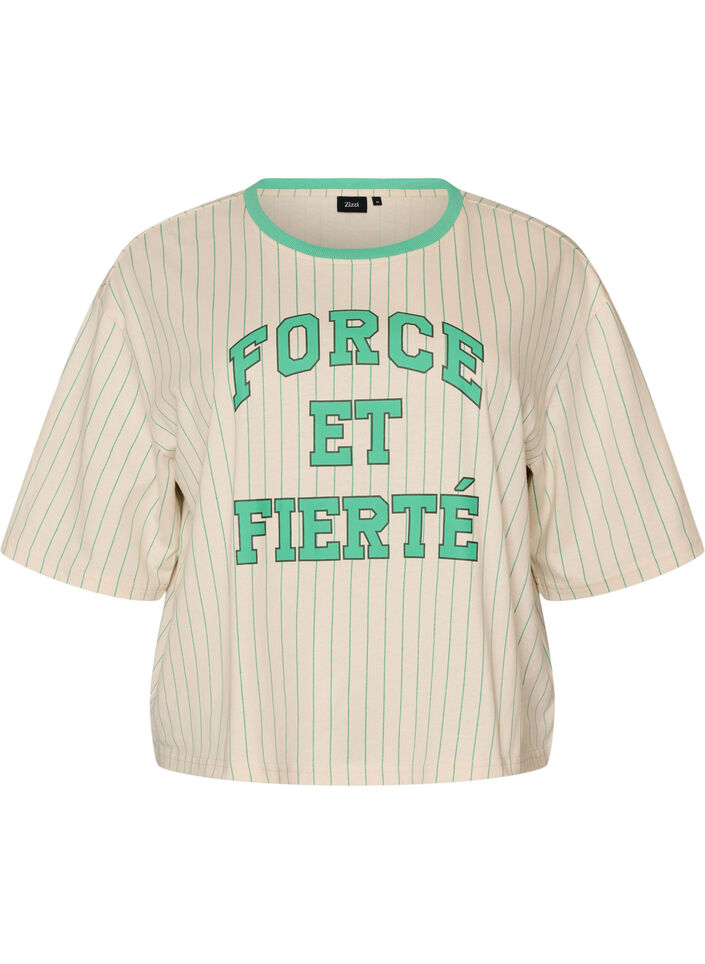 Boxig t-shirt med r&auml;nder och statement-tryck, Vanilla, Packshot image number 0