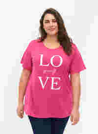 T-shirt från FLASH med tryck, Raspberry Rose, Model