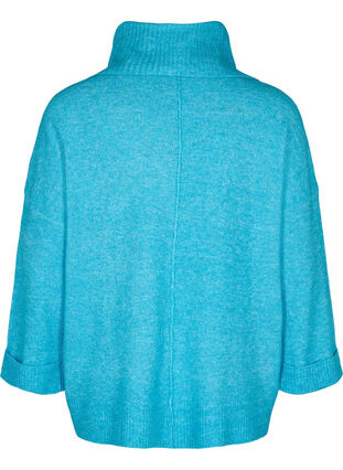 Långärmar stickad blus med rullkrage, Malibu Blue Mel., Packshot image number 1