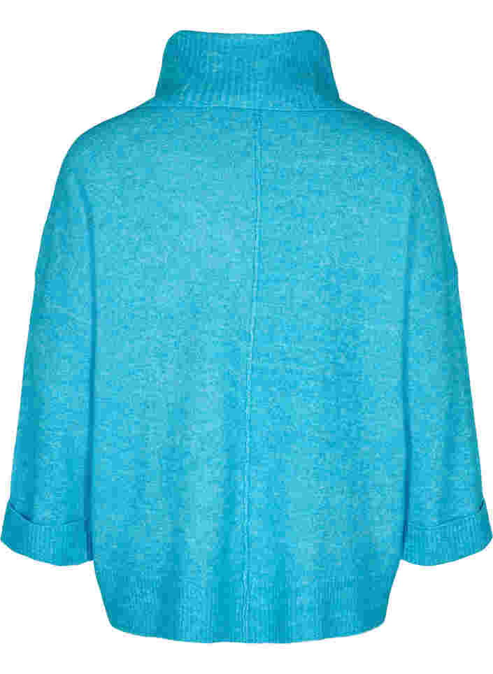 Långärmar stickad blus med rullkrage, Malibu Blue Mel., Packshot image number 1