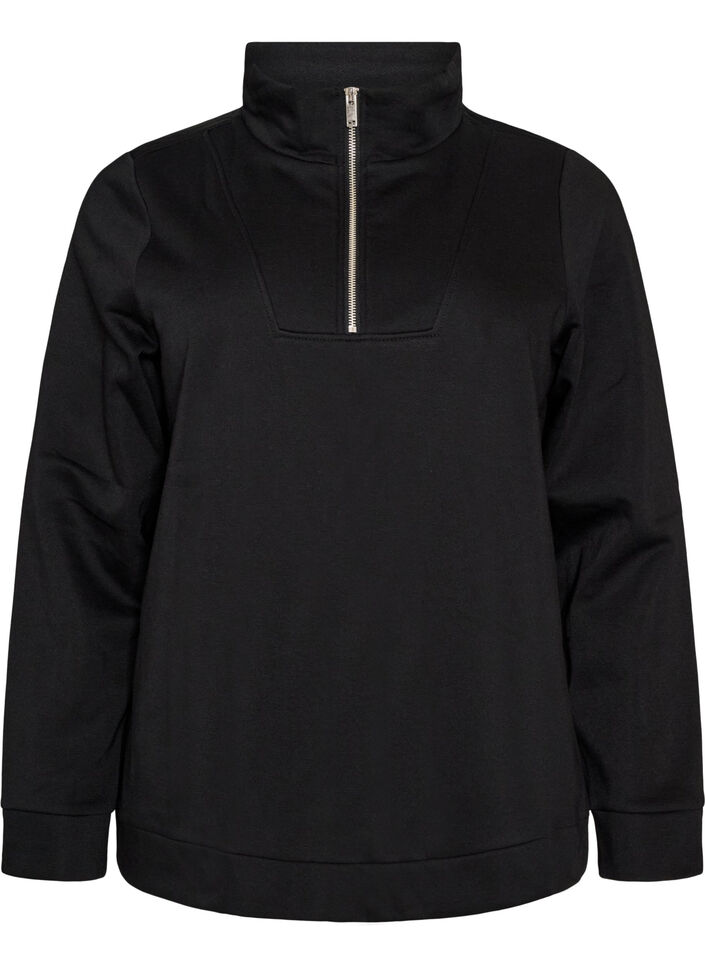 Sweatshirt med h&ouml;g krage och dragkedja, Svart, Packshot image number 0