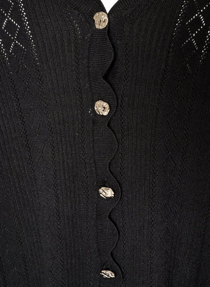 Cardigan with eyelet embroidery and wavy edges, Black, Packshot image number 2