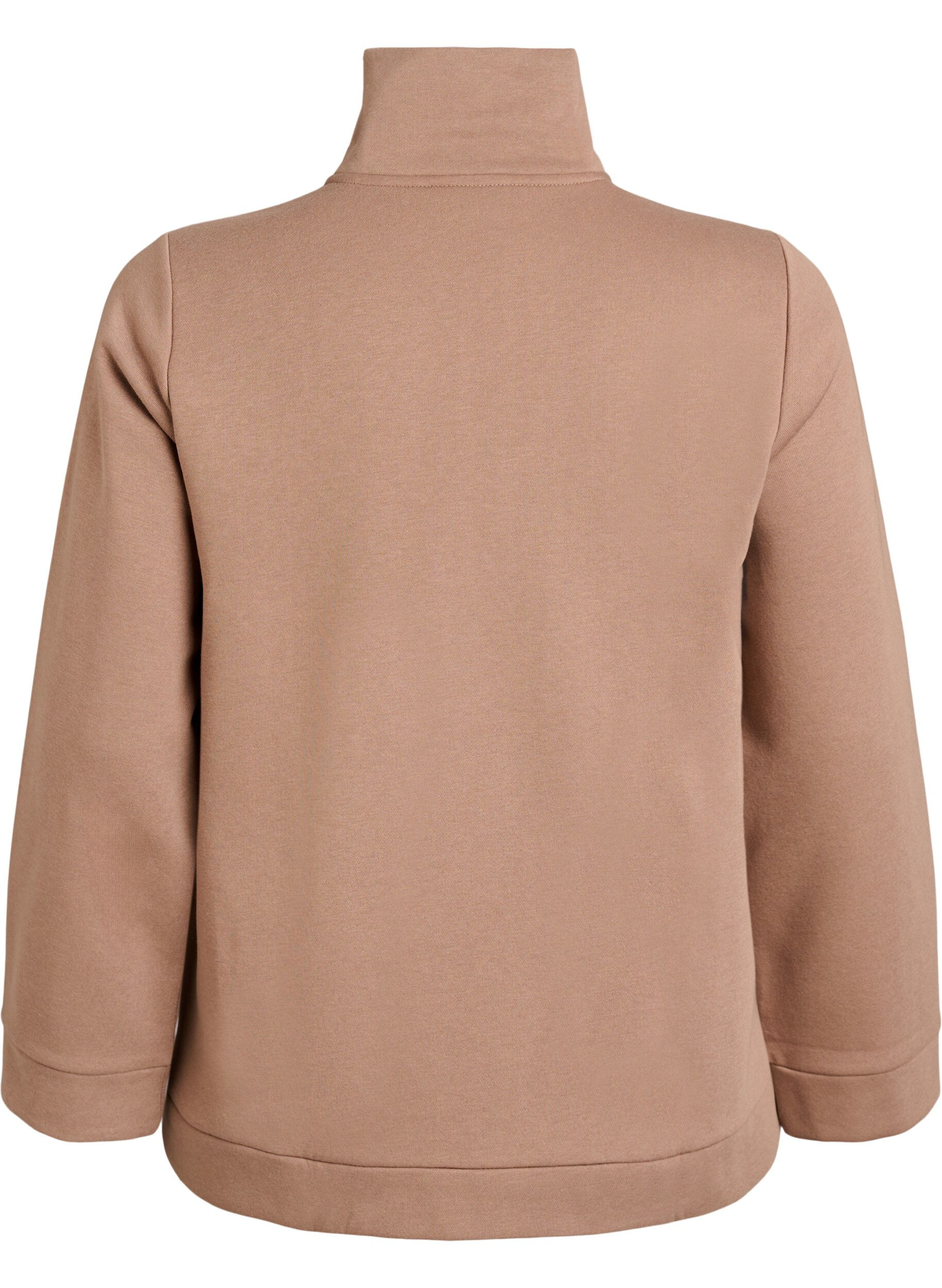 Zizzi Sweatshirt med h&ouml;g hals och dragkedja, Brun, Packshot image number 1
