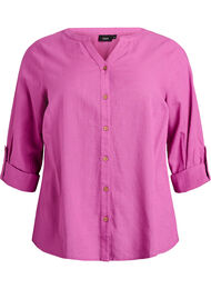 Skjortblus i bomull med v-ringning, Rosa