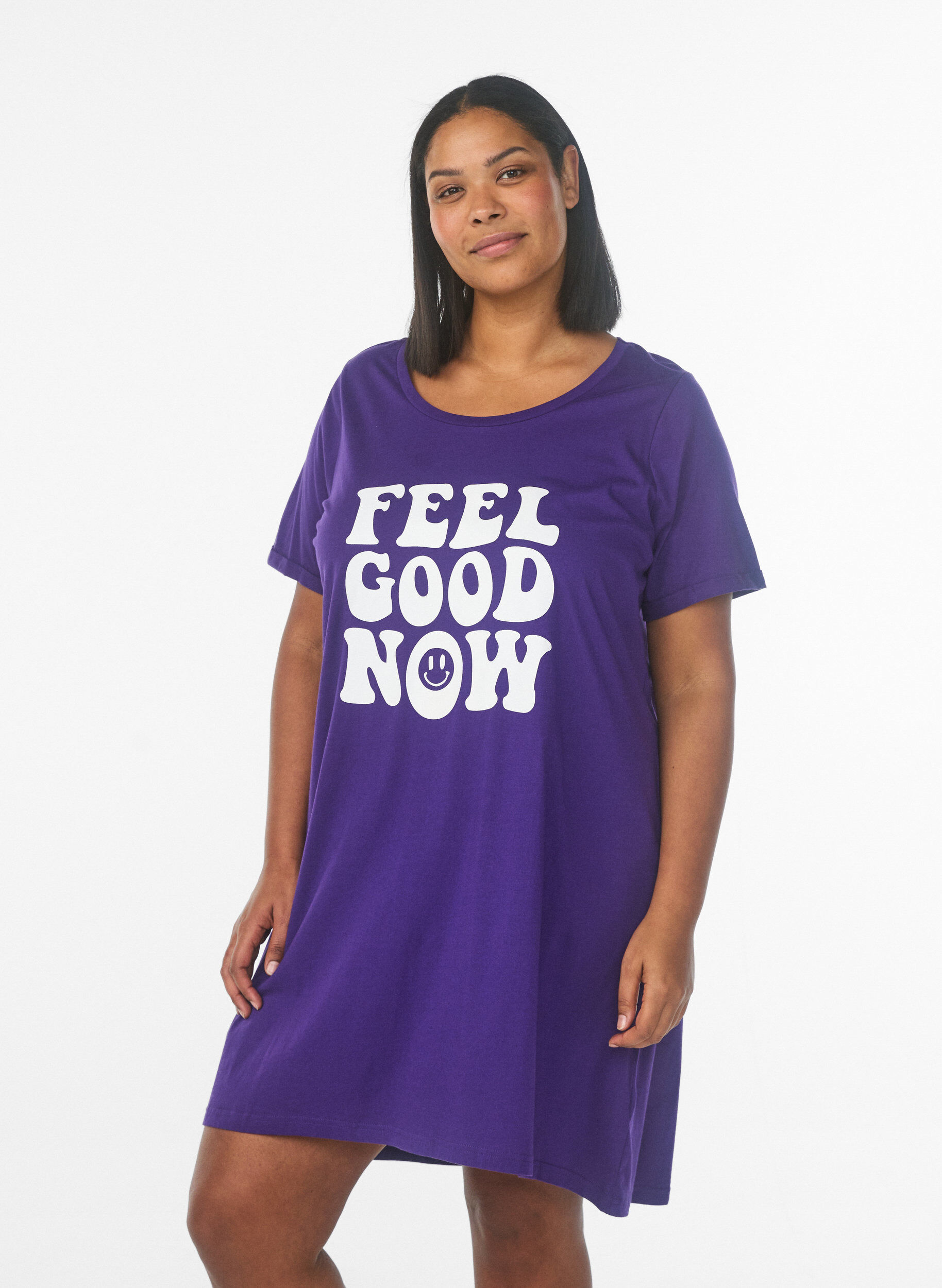 Zizzi Kort&auml;rmat nattlinne i ekologisk bomull, Bl&aring;, Model image number 0