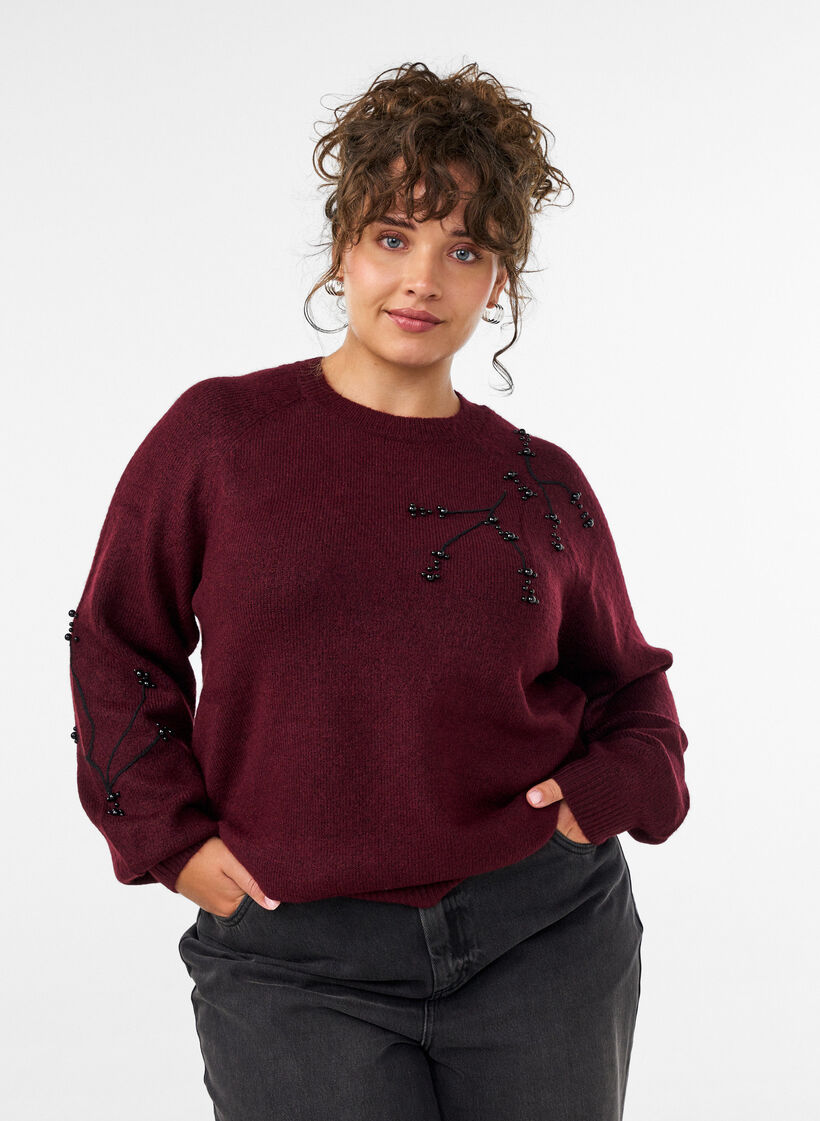 Tr&ouml;ja med p&auml;rlbroderi, R&ouml;d, Model image number 0