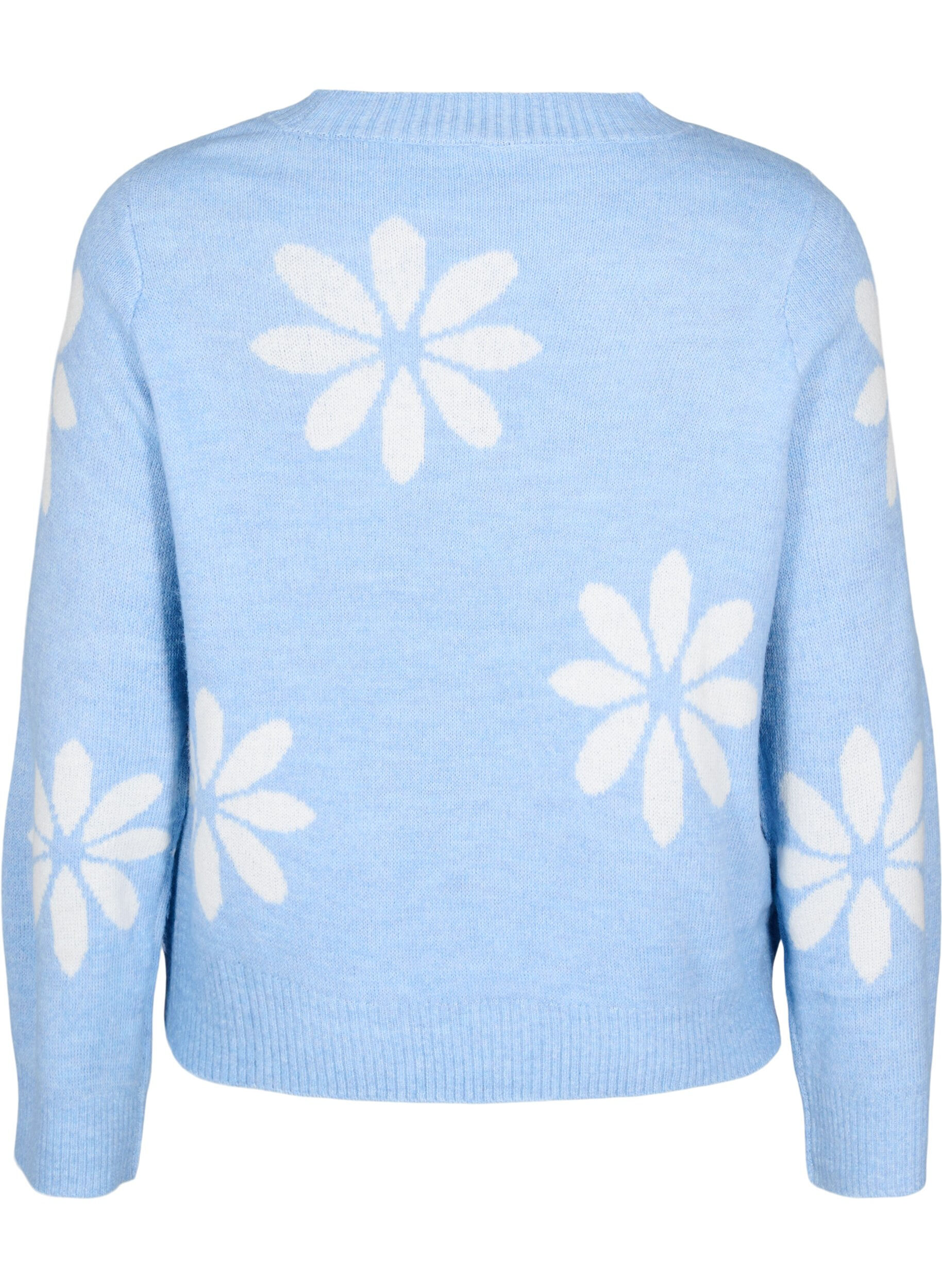 Zizzi Stickad blus med blommor, Della R. Blue Comb, Packshot image number 1