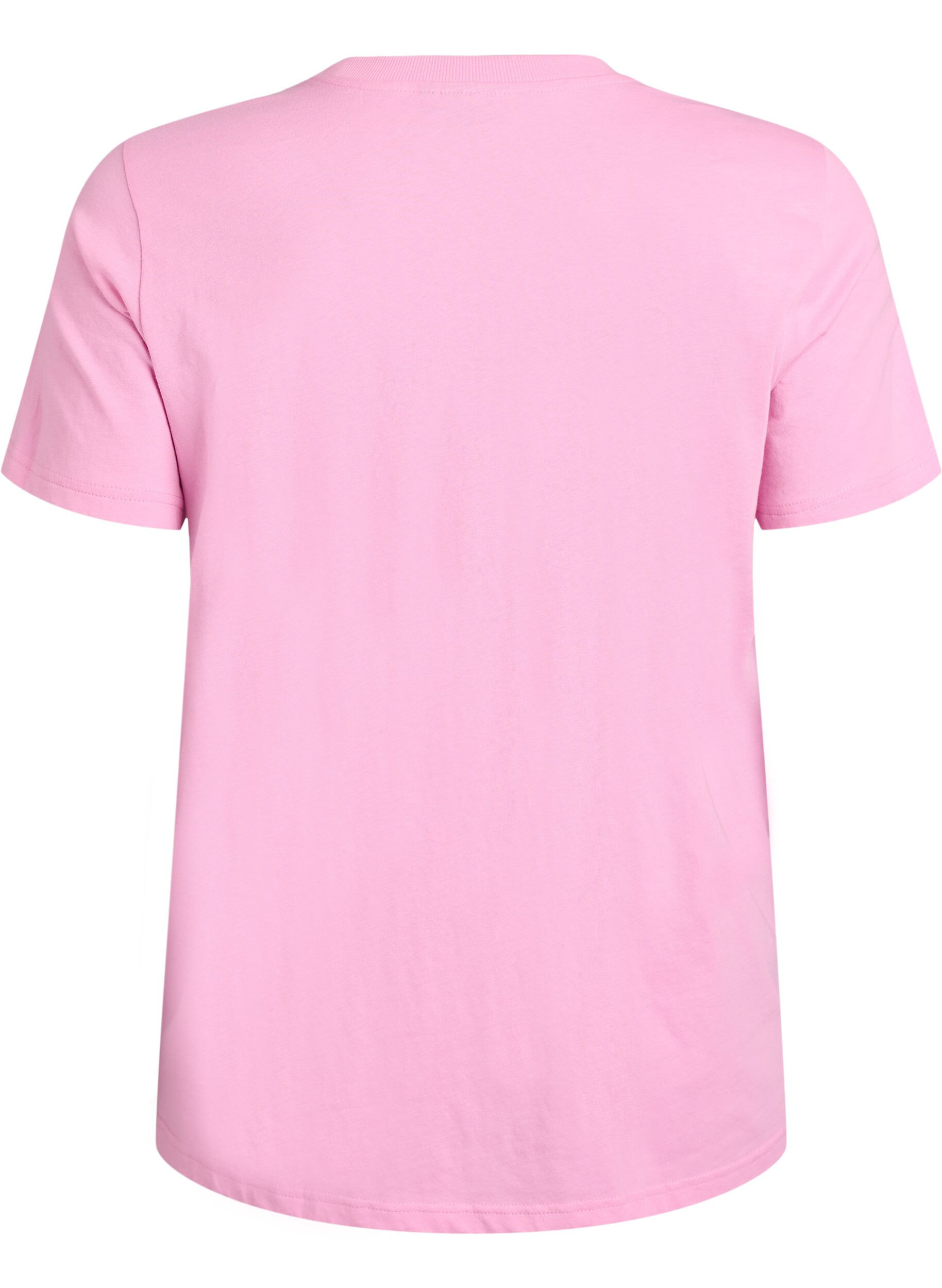 Zizzi Enkel t-shirt i bomull med rund halsringning, Rosa, Packshot image number 1