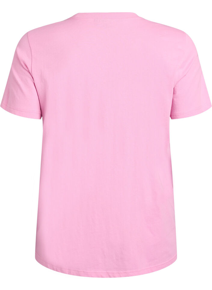 Enkel t-shirt i bomull med rund halsringning, Rosa, Packshot image number 1