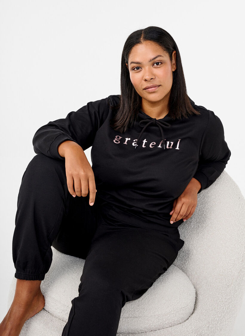 Tröja med huva och tryck, Svart, Image image number 0