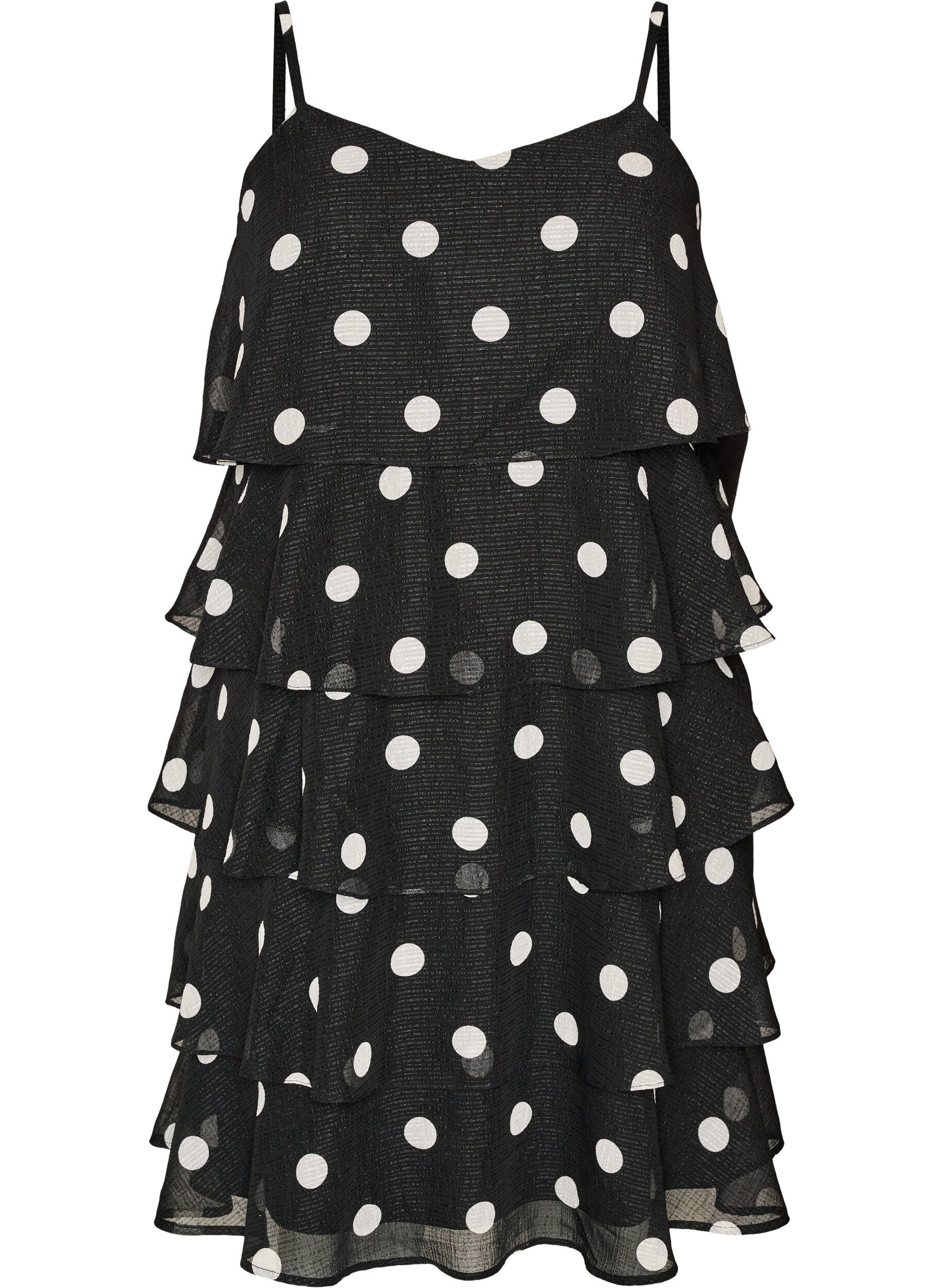 Kl&auml;nning i lager med volanger och spaghettiband