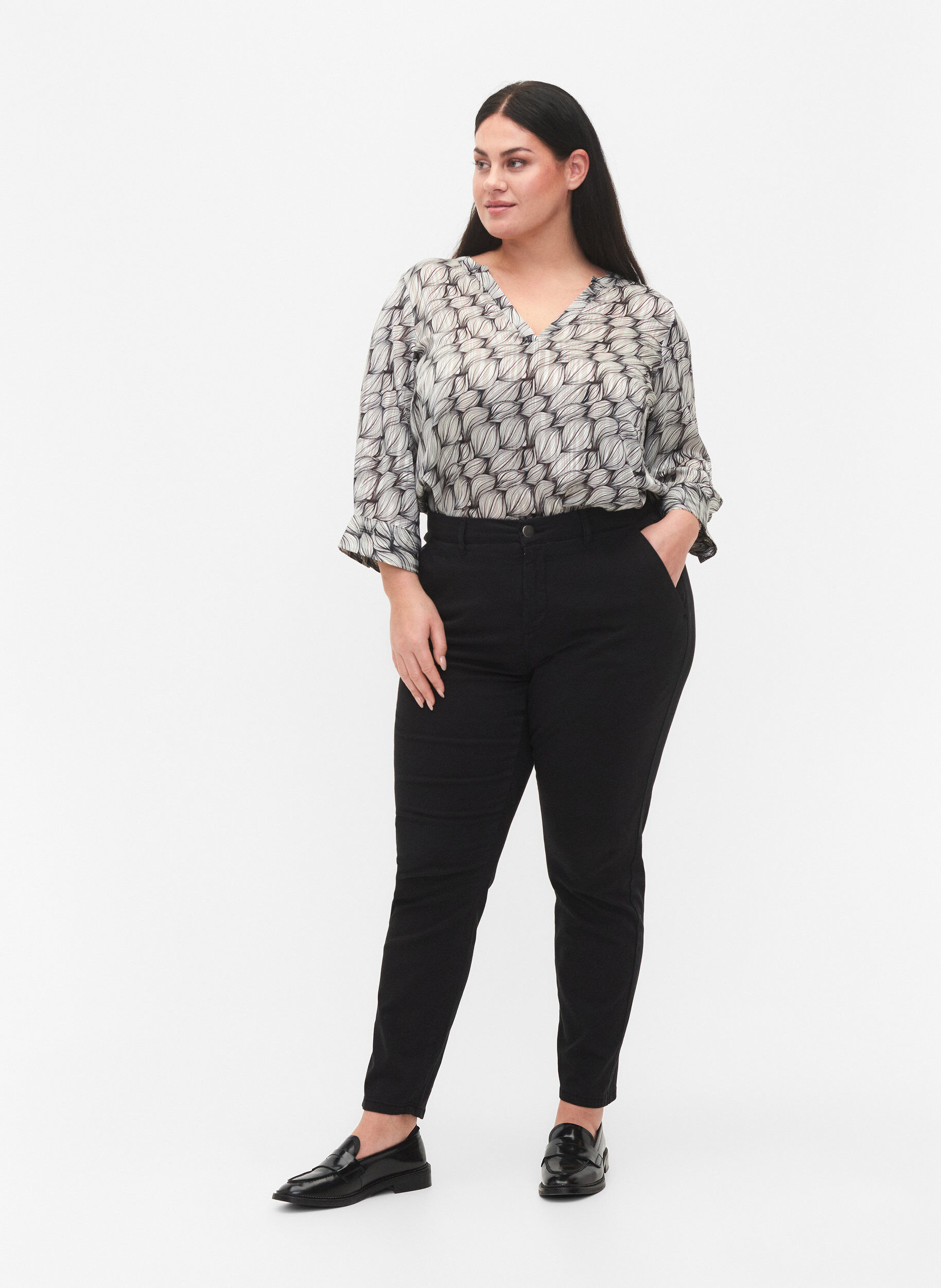 Zizzi Chinos i bomull, Black, Model image number 0