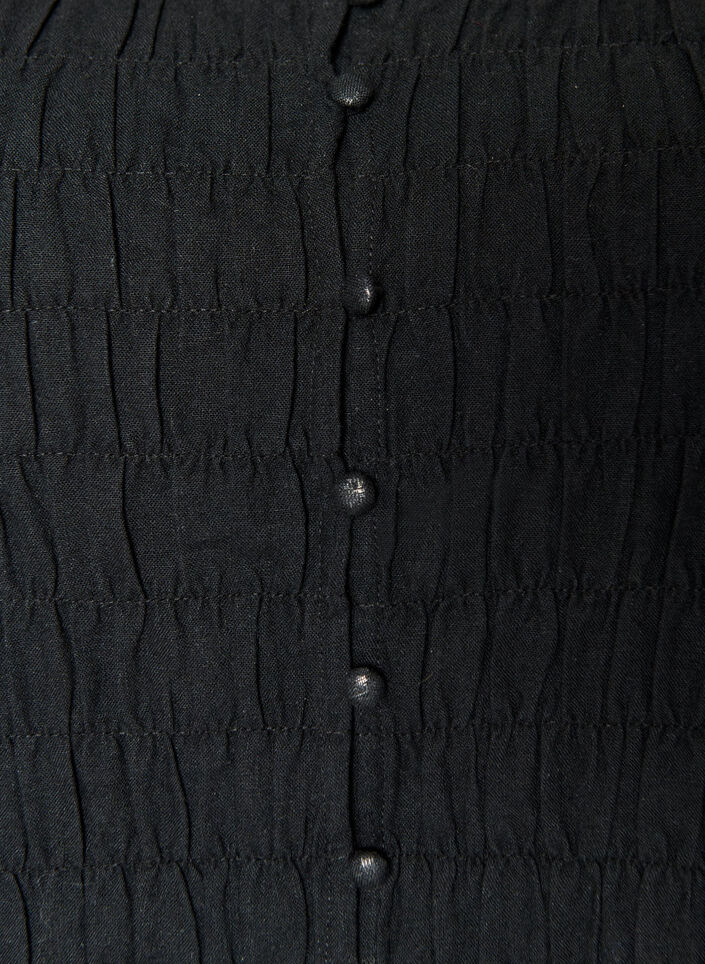 &Auml;rml&ouml;s topp i bomull och linne med smock, Svart, Packshot image number 2