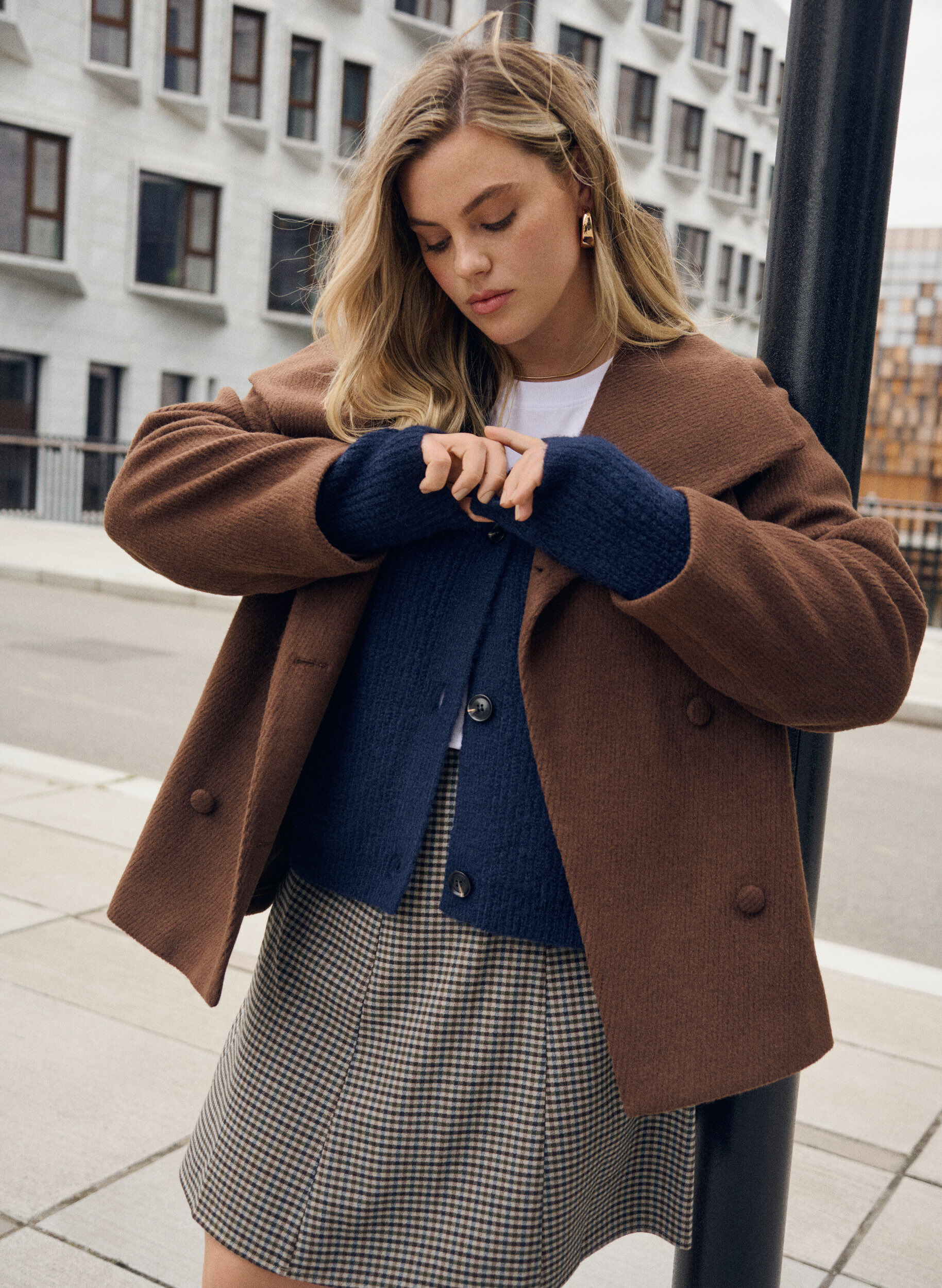 Zizzi Stickad kofta med v-ringning, Bl&aring;, Image image number 0