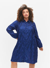 Lång jacquard skjorta, Mazarine Blue, Model