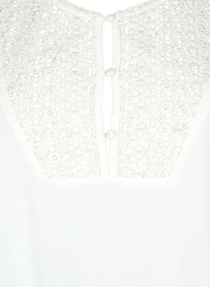 Viskosblus med 1/2 &auml;rmar och broderad detalj, Snow White, Packshot image number 2