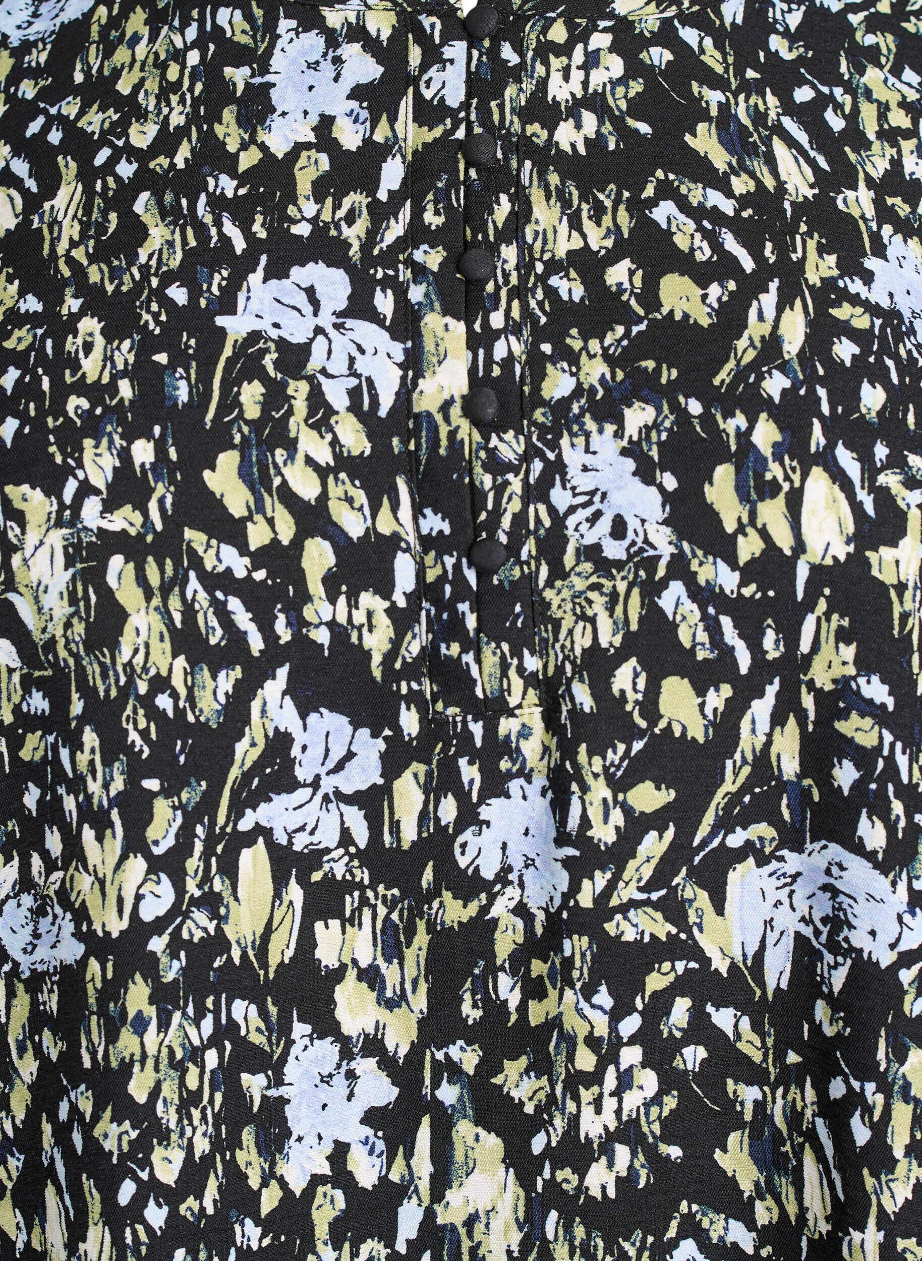 Zizzi L&aring;ng&auml;rmad blus med m&ouml;nster och knappar, Svart, Packshot image number 2