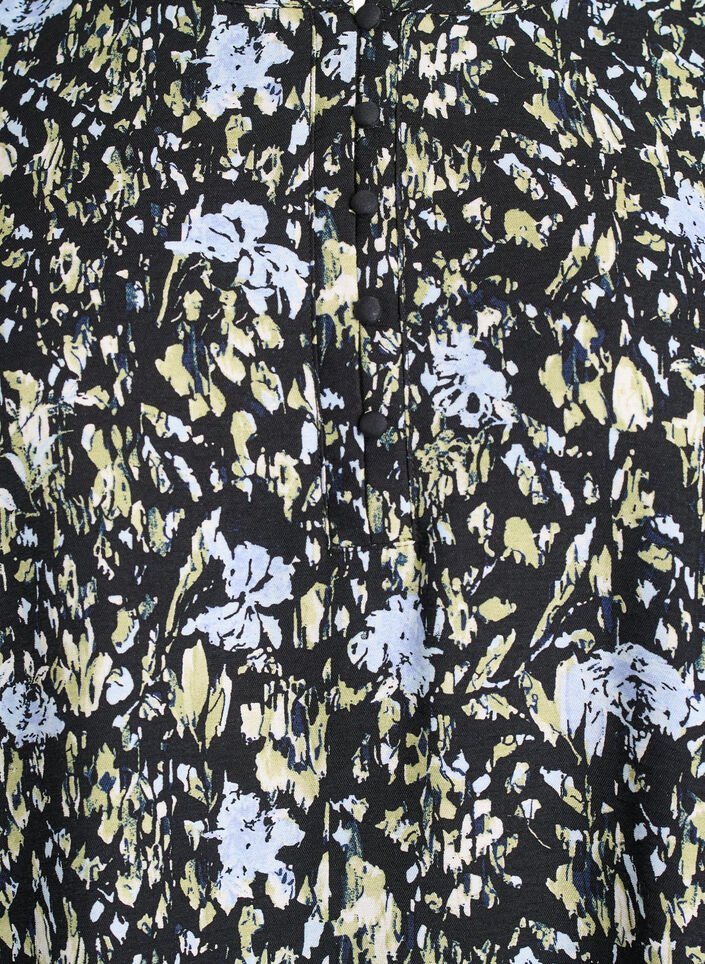 L&aring;ng&auml;rmad blus med m&ouml;nster och knappar, Svart, Packshot image number 2