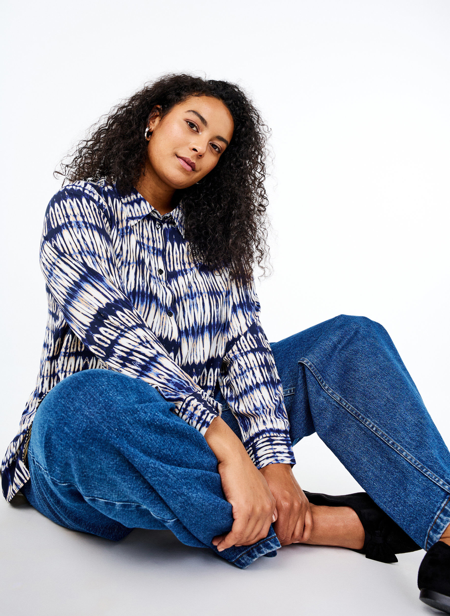 Zizzi Randig skjorta, Bl&aring;, Image image number 0