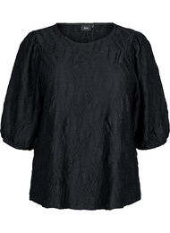 Blus med struktur och 3/4-&auml;rmar, Svart