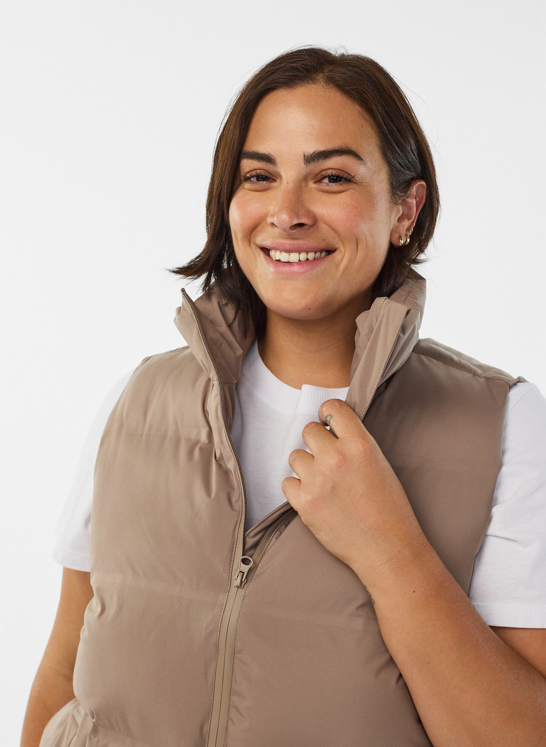 ZizziKort pufferjacka med h&ouml;g krage, Brun, Model image number 3