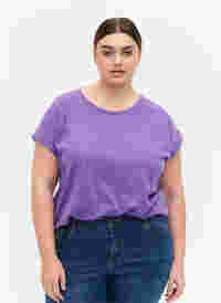 Kortärmad t-shirt i bomullsmix, Deep Lavender, Model