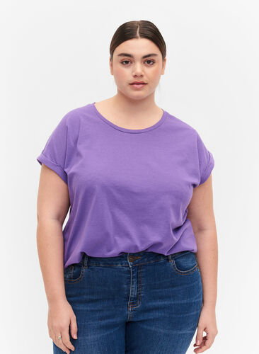 Kortärmad t-shirt i bomullsmix, Deep Lavender, Model image number 0