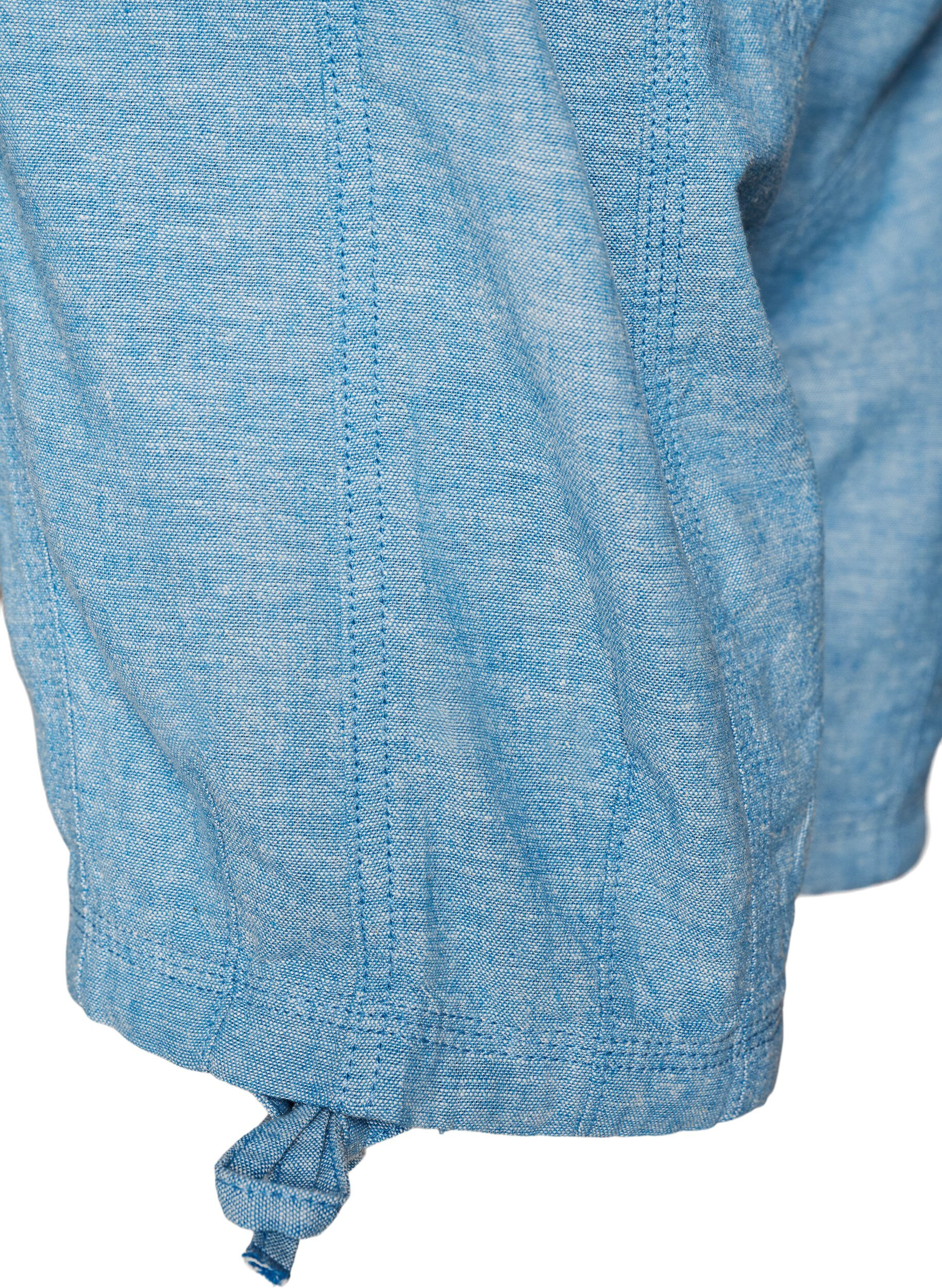 Zizzi Capribyxor i bomull och linne med res&aring;r i midjan och knytband, Bl&aring;, Packshot image number 3