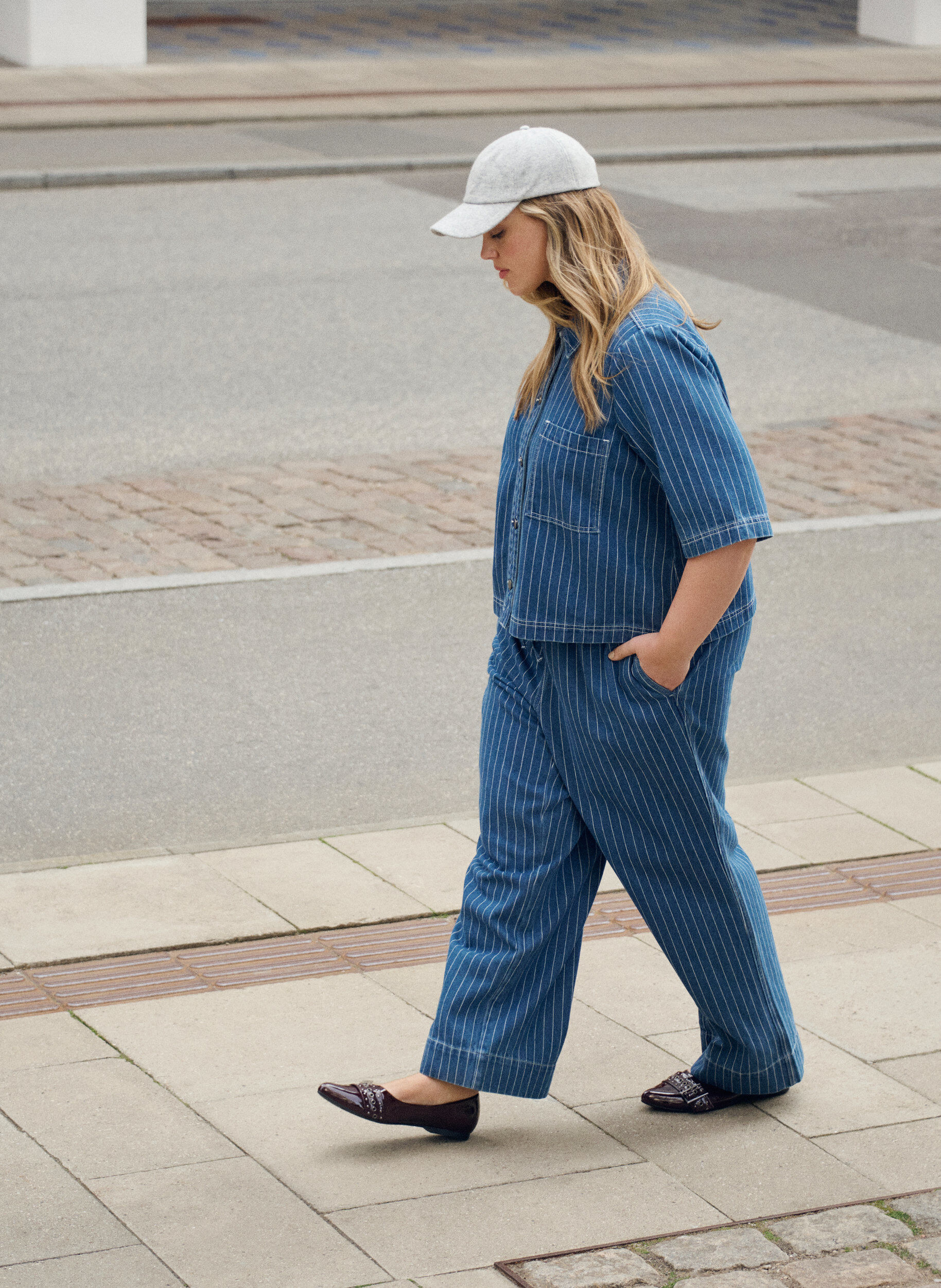 ZizziRandiga jeans med vida ben, Bl&aring;, Image image number 0