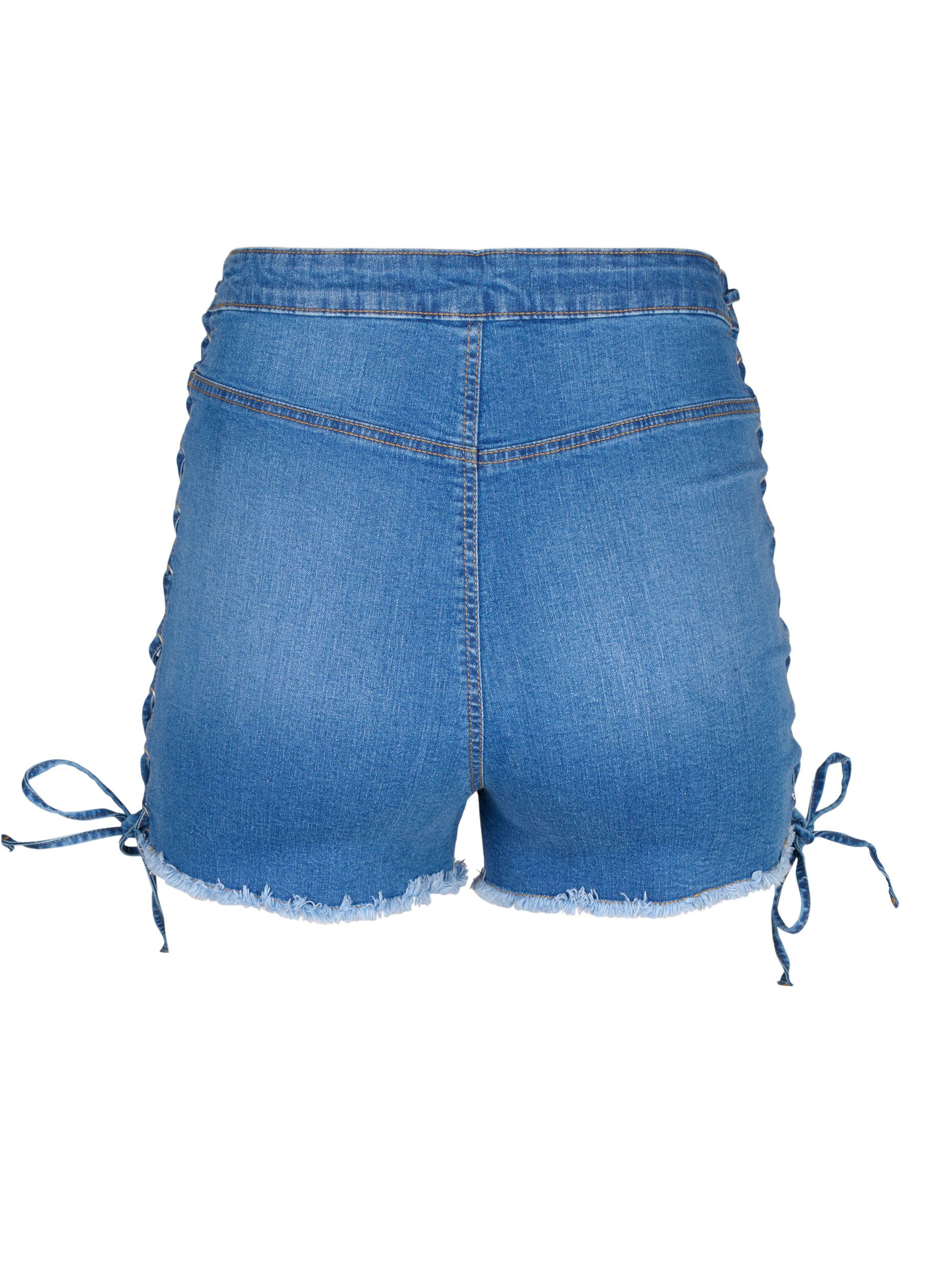 Zizzi Jeansshorts med sn&ouml;rning, Blue Denim, Packshot image number 1