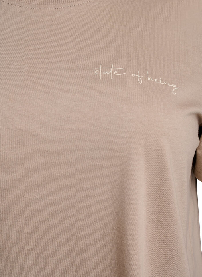 T-shirt i bomull med texttryck och rund halsringning, Brun, Packshot image number 2