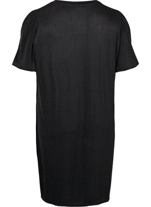 Glittrig klänning med korta ballongärmar, Black, Packshot image number 1