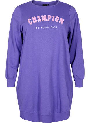 Sweatshirtklänning i bomull med texttryck, Purple Corallites, Packshot image number 0