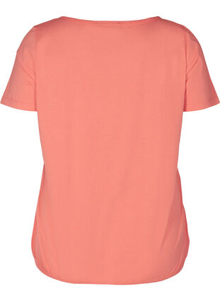 T-shirt med rund halsringning och spetskant, Living Coral, Packshot image number 1