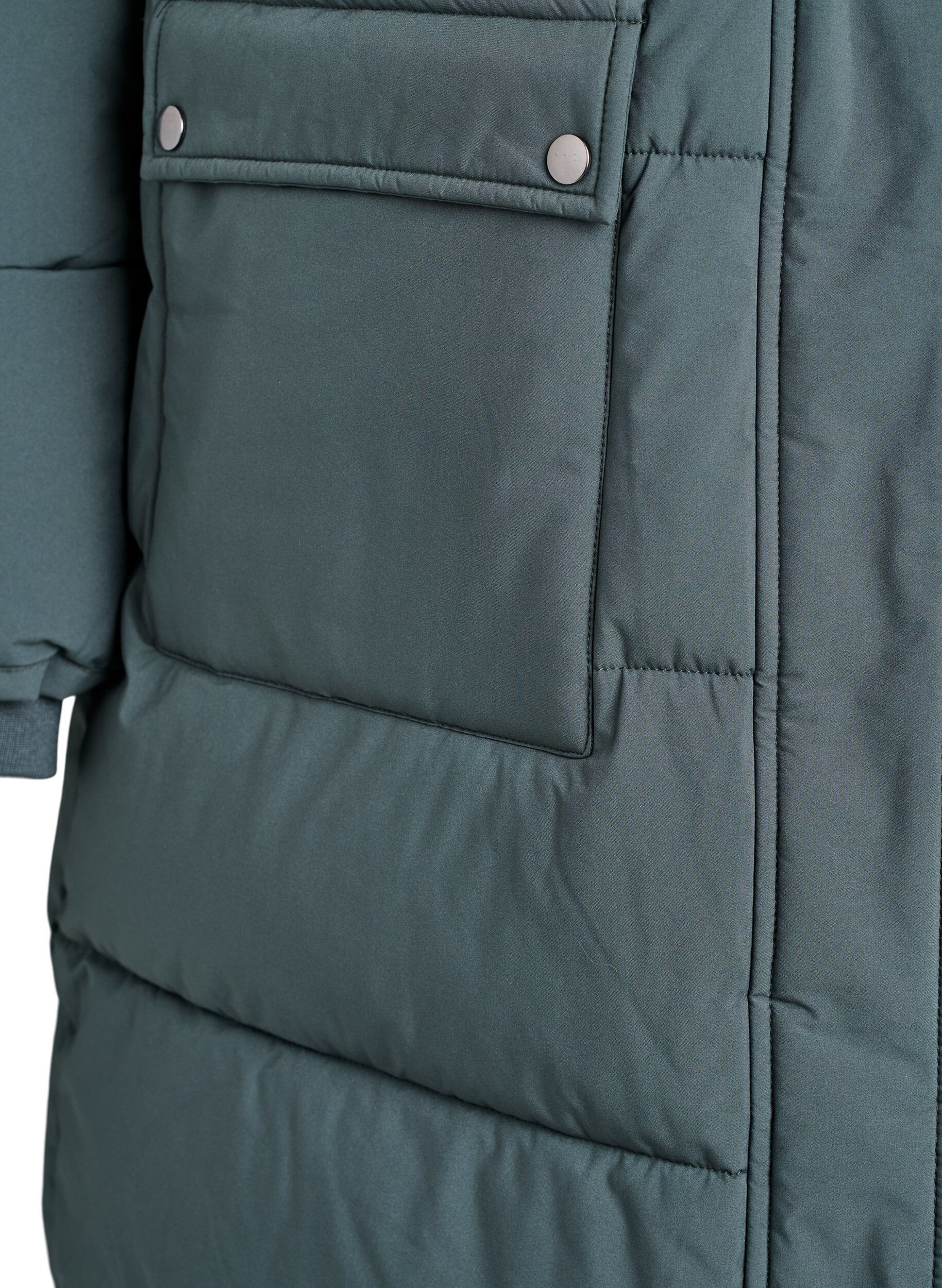 Zizzi Vattenavvisande parkas med krage i fuskp&auml;ls, Gr&ouml;n, Packshot image number 3