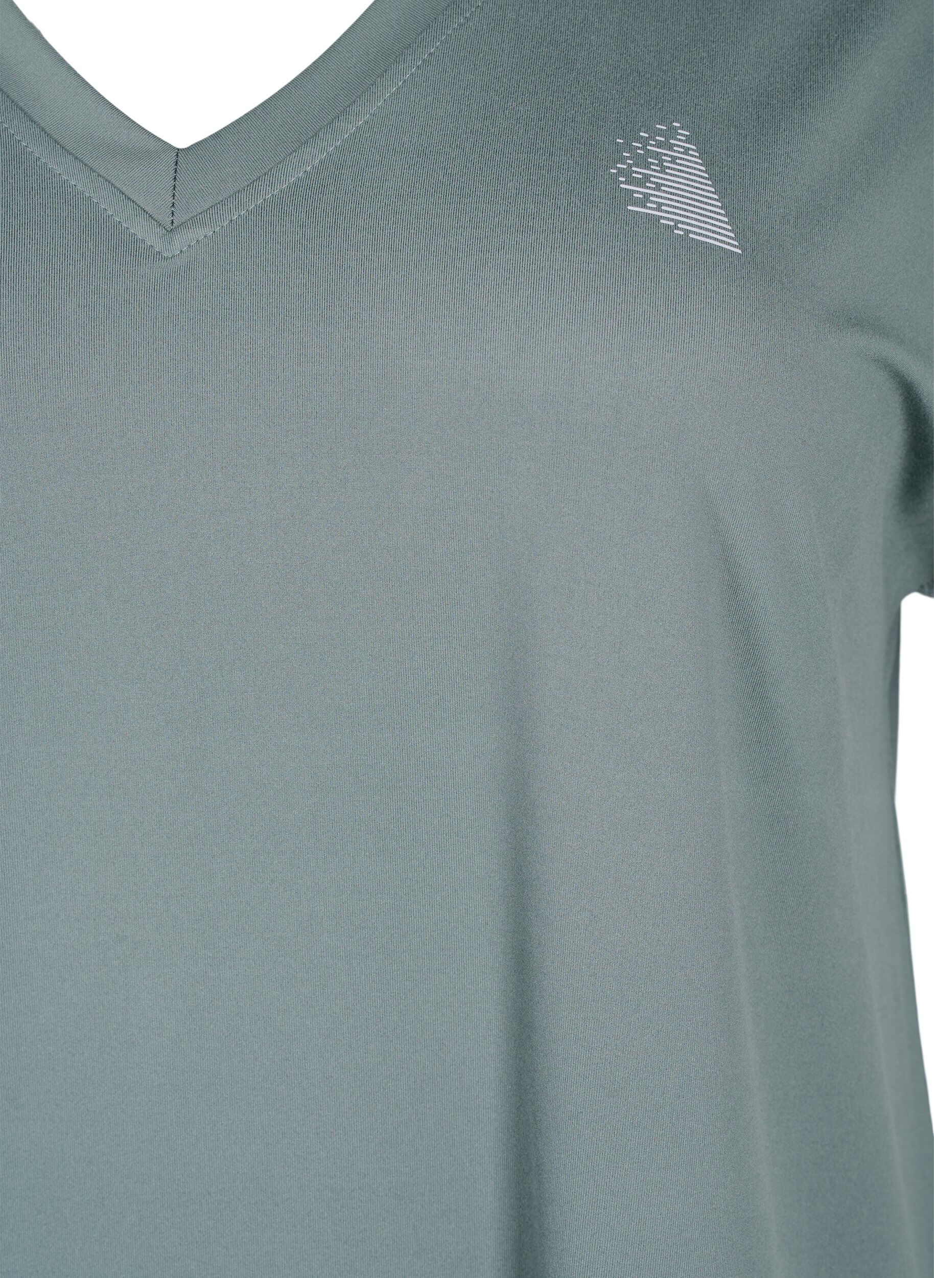 ZizziTr&auml;nings t-shirt med v-ringning och l&ouml;s passform, Balsam Green, Packshot image number 2