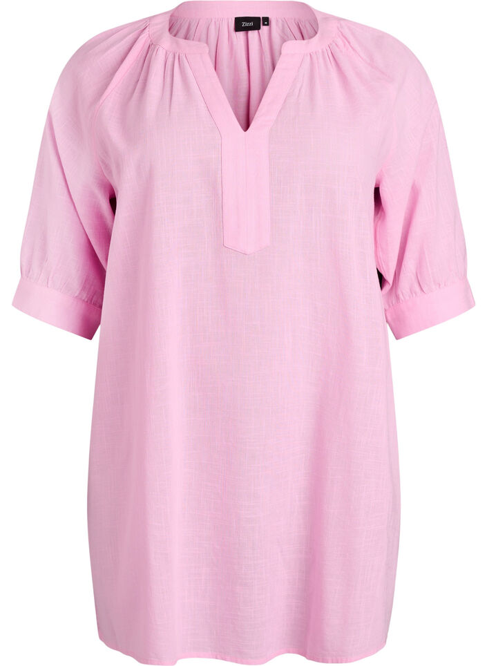 Tunika i bomull med v-ringning, Rosa, Packshot image number 0