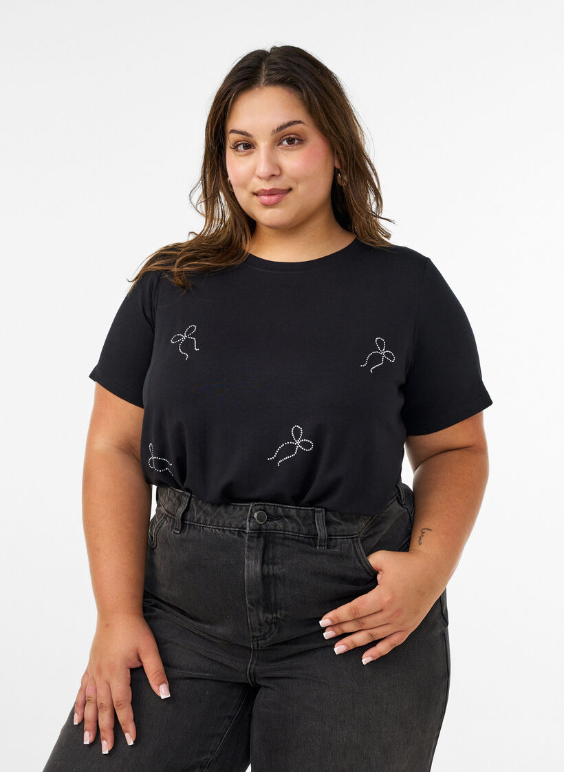 T-shirt i viskos med strass, Svart, Model image number 0