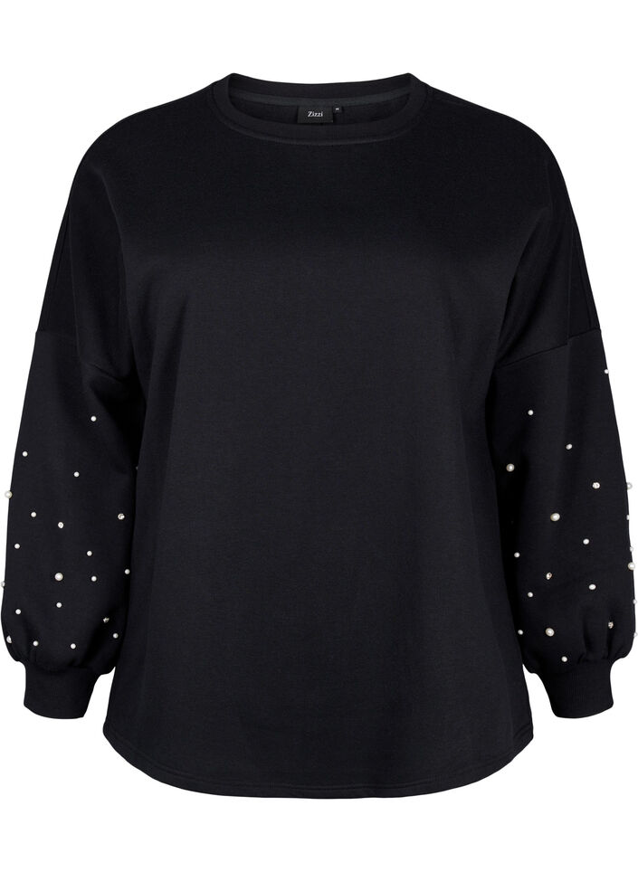 Sweatshirt med pärlor, Black, Packshot image number 0