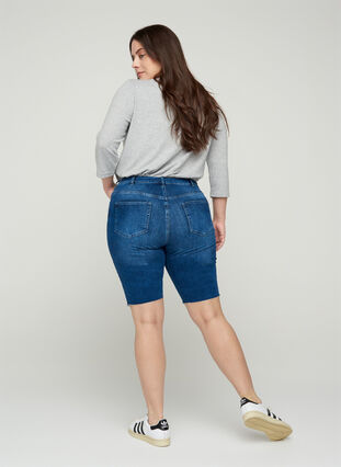 Amy jeansshorts med hög midja, Blue denim, Model image number 1