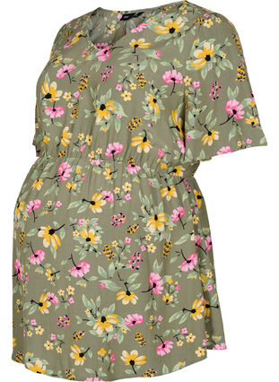 Tunika för gravida i viskos med blommönster, Green Flower Print, Packshot image number 0