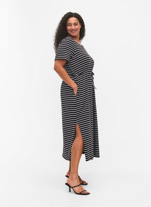 Midiklänning i bomull med korta ärmar, Black Stripe, Model image number 2