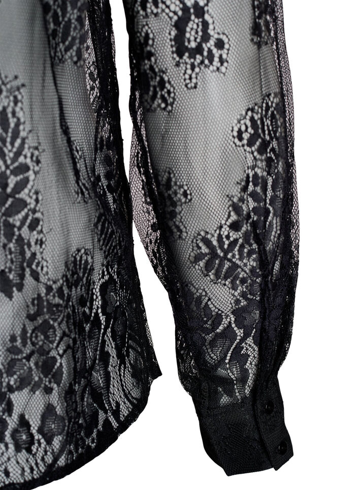 Transparent spetsskjorta med långa ärmar, Svart, Packshot image number 3