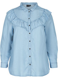 Jeansskjorta i lyocell med volanger, Light blue denim ASS