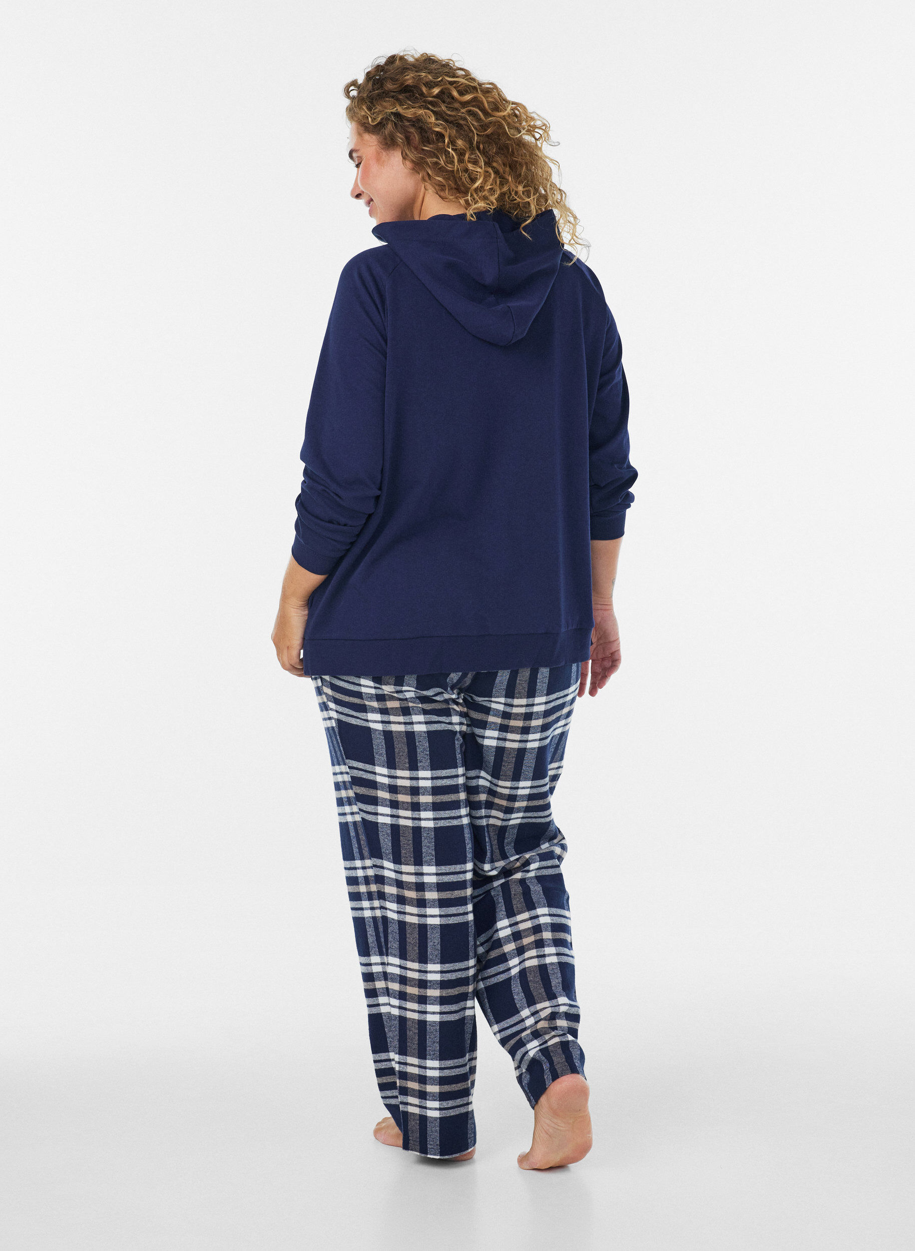 ZizziKofta i sweatshirt material med huva och fickor, Bl&aring;, Model image number 2