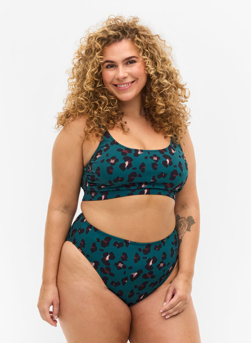 Bikinitrosa med hög midja, Teal Leopard, Model image number 0